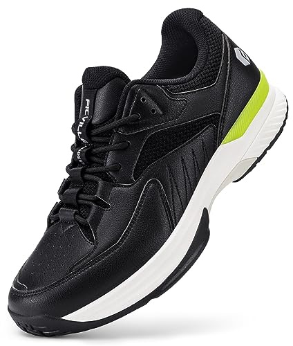 FitVille Mens Extra Wide Fit Tennis Badminton Squash Shoes Non Slip Sports Trainers for Volleyball Pickleball, Black, 11.5 UK Wide