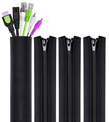 OSMOZON Cable Tidy Management Kit l 4 Pcs Cable Protector l 20-inch Flexible Cable Tidy with Zippers l Wire Organiser for Computer Home Office