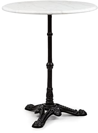 blumfeldt Patras - Bistrotisch mit Deko-Zierkante, Stehtisch mit gusseisernem Standfuß, Bartisch für drinnen und draußen, wasserfest, frostsicher, Ø 60cm, 71cm Höhe, weiß