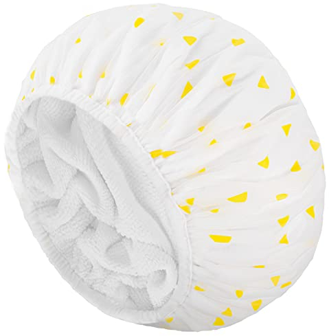 Auban Shower Cap, Shower Cap for Women Terry Cloth Lined EVA Exterior Reusable Double Layer Waterproof, Large Bath Hair Cap for All Hair Lengths (Yellow)
