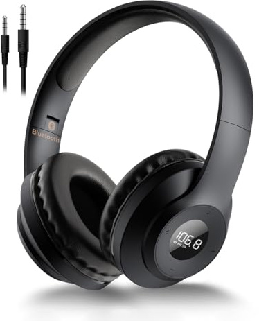 X5 Wireless FM Radio Headphones with Bluetooth, Built in Microphone, Rechargeable and Portable Radio Headset, Over Ear Headphone with Soft Ear Muffs, Stereo Sound, for Jogging, Cycling, Mowing