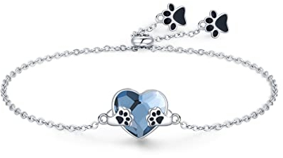SOESON Hundepfote 925 Sterling Silber Herz Armband - Verstellbar Puppy Paw Print Tier Schmuck Geschenk für Damen Mädchen