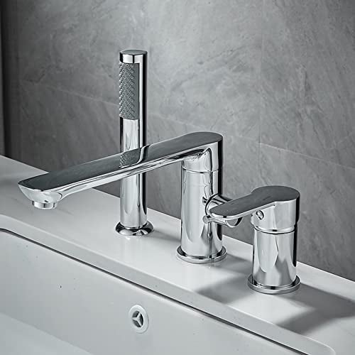 XJTNLB 3 Loch Wannenrandarmatur mit Ausziehbarem Handbrause Wannenrand Badewanne Armatur Set Chrom