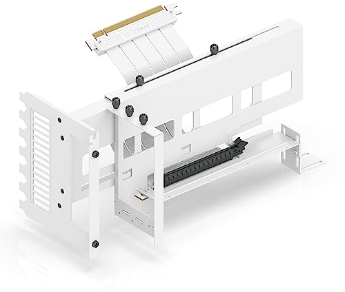 EZDIY-FAB Vertical PCIe 4.0 GPU Mount Graphic Card Bracket, Video Card VGA Support Kit with PCIe 4.0 X16 Gen4 White Riser Cable 90 Degree Right Angle- White