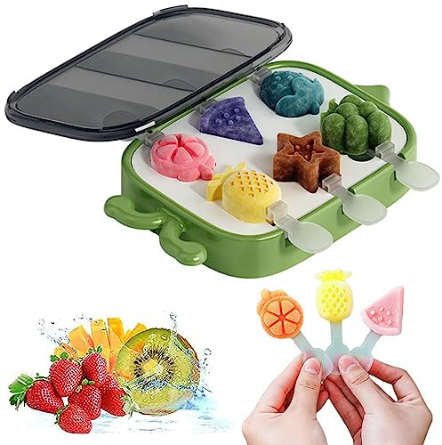 Surflyee Eisformen Eis am Stiel Silikon, 6 Kleine Eisförmchen, Eisformen Silikon, BPA Frei Eis am Stiel Formen für Kinder, Eisstiele Wiederverwendbar Mit Deckel und Eisstiel (Grün)