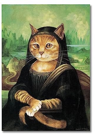 Moderne, abstrakte, kreative Katze als berühmte Gemälde, Wandkunst, lustiges Mona Lisa-Leinwand-Poster und Druckbilder for die Wohnzimmerdekoration (Color : A, Size : 20x30cm No Frame)