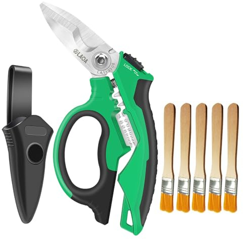 LAOA Tijeras de electricista con dientes dentados de acero inoxidable de 8 pulgadas con agarre múltiple y protector de tijeras, funda de hoja