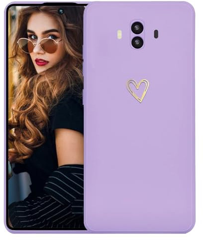 Kaywzo Funda para Huawei Mate 10,Carcasa de Suave Silicona con Patrón del Corazón,Diseño Minimalista,Ultradelgado Lindo Mujeres Phone Case Cover,Morado
