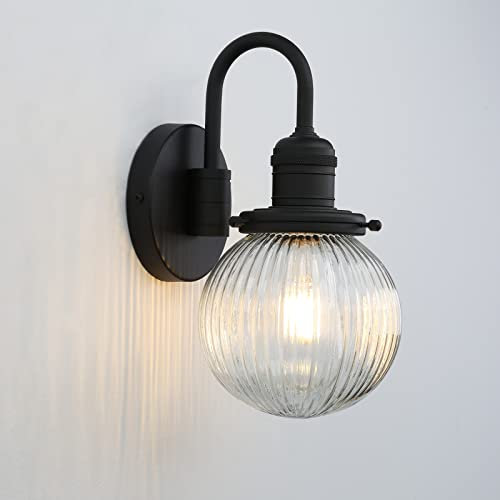 Yosoan Wandleuchte Industrie Loft-Wandlampe Wandbeleuchtung mit geriffeltes Klarglas Wandleuchter Innenleuchte E27 Loft Beleuchtung für Küche, Wohnzimmer & Esszimmer Restaurants Bar(Schwarz)