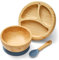 Bamboo Weaning Set by Tiggi, Complete with Baby Plate Suction Bowl and Spoon, Essential for 6 Months toToddler for Feeding (Dusky Blue)