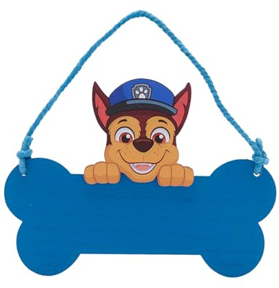 Widdop Paw Patrol Chase Holzschild zum Aufhängen Schlafzimmer Türschild Kinder Geschenk blau