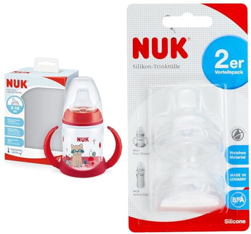 NUK First Choice+ Trinklernflasche 6–18 Monate 150 ml & First Choice Soft-Trinktülle, kombinierbar mit allen Flaschen