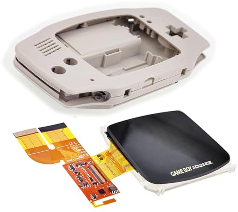Custom GBA IPS Screen Modded Kit V3 Replacement with Classic GB Grey Housing Case, for Gameboy Advance Handheld Console, Dot-by-Dot Full Cover LCD Display Module Assembly + Special Shells New