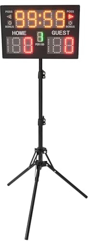 KAUITOPU LED Anzeigetafel, Elektronische Sportanzeigetafel mit Fernsteuerung Stativ Einstellbarehöhe 110-147cm Sport Anzeigetafel für Multisport Spiele