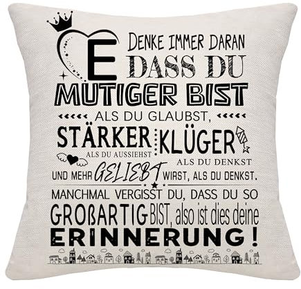 Bommex Inspirierendes Geschenk A-Z Initialen DASS Du Mutiger Kissenbezüge für Frauen Männer Mädchen Jungen Schwester Freunde Mama Papa Oma Tochter Sohn Positives Geschenk Geburtstag (E)