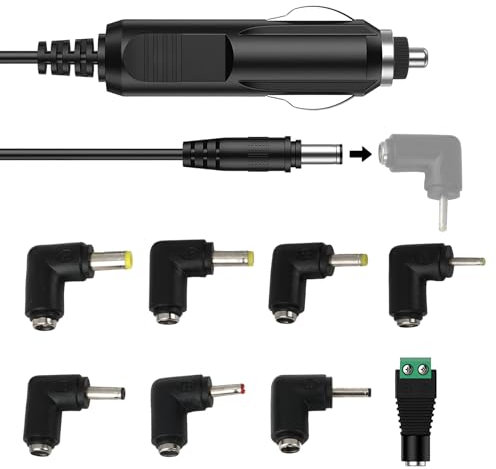 DC 12V 2A Car Charger Universal Power Cord 5.5x2.1mm to Cigarette Lighter with 8 Connectors for DVD Player,GPS,Bluetooth Speakers, Breast Pump,Camera,Router,CD Player,5FT Cable