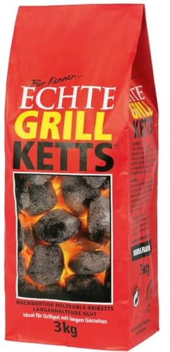 Grillketts Holzkohle briketts 3kg | Holzkohle für intensives Raucharoma | Premium Grillkohle | Ideal für Outdoor, Garten & Camping | Einfache Handhabung, Lange Brenndauer (1er Pack)