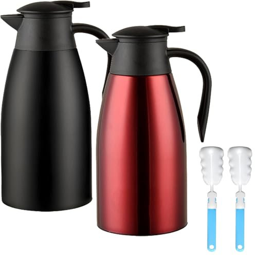 Caraffa termica da caffè da 1984,5 g, 2 caraffe da caffè isolate in acciaio inossidabile per mantenere caffè caldo e bevande calde, 12 ore, caraffa per caffè sottovuoto a doppia parete (nero + rosso)