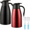 70 oz Thermal Coffee Carafe, Updated 2 PCS Insulated Stainless Steel Coffee Carafes for Keeping Hot Coffee & Water Hot Beverage-12Hours, Double Walled Vacuum Coffee Carafe(Black+Red)