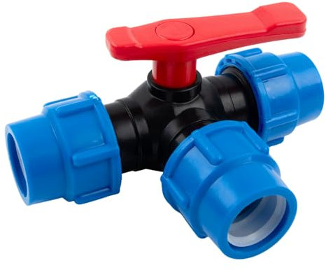 HOgardenME 3-Wege-Kugelhahn, 20mm PE-Rohr-Kugelhahn 3-Wege PP-Fitting Kunststoffventil Klemmverbinder Hebelgriff Kugelhahn Rohrventil für PE-Rohr Bewässerung Wasserversorgung Zubehör