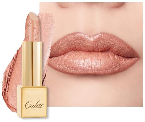 OULAC Lippenstift Metallic Glanz Finish, Pinky Nackt Langanhaltender Glitzer Lippenstifte, Feuchtigkeit und Glanz für die Lippen, Intensive Farbe Feine Textur, Vegan, 4.3g (GM02) Ethereal