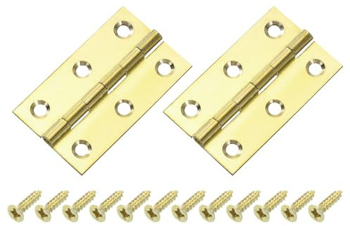 sourcing map 2 Pcs Folding Butt Hinges, 2 Inch Brass Small Door Hinges Butt Cabinet Hinges Folding Craft Hinges with Screws for Door Wooden Boxes Windows Dressers, Gold Tone