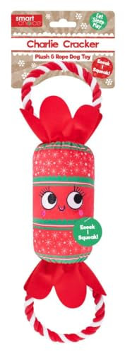 YöL Red Plush Christmas Cracker Pet Dog Puppy Toy Squeaker Chew Rope Tug of War Festive Stimulating Interactive Play