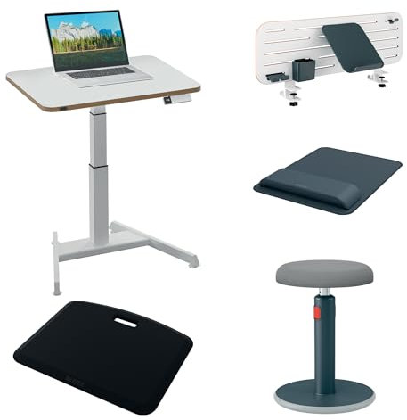 Leitz Ergo Compact Workstation Pro - Laptop, Höhenverstellbarer, elektrischer Sitz-/Steh-Schreibtisch, Kompaktes Stehpult im Set mit 4 Leitz Ergo Produkten, Für Büro, Desk Sharing & Home Office