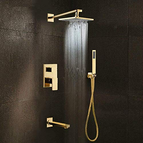HGJHJJHK Duschsystem, 20,3 cm Messing-Regenduschkopf, weit verbreiteter Wasserfall, Wannenmischer, Badezimmer, Badewanne, Dusche, Wasserhahn-Set, Wand-Badezimmer, goldenes Luxus-Duschset Decoration