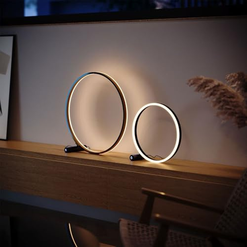 s.luce LED Ring Tischleuchte Direkt o. Indirekt Tischlampe Ringleuchte Ringlampe, Farbe:Schwarz/Aluminium, Größe:Ø 40cm