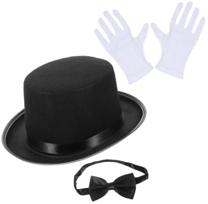 Amosfun Zylinderkostüm Detektiv Verkleiden Zylinderhut Handschuhe Fliege Zubehör Rollenspiel Detektiv Requisiten Partygeschenke Theaterhut