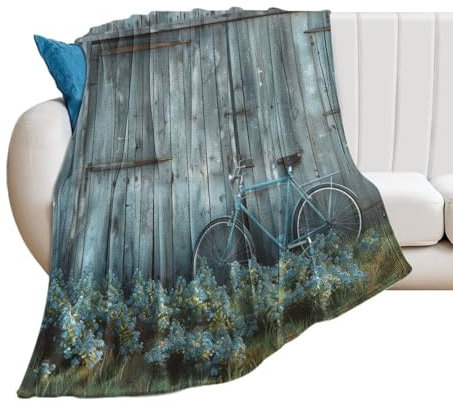 Flanell-Überwurfdecke mit Fahrradmotiv, Blumenmuster, weich, leicht, gemütlich, warm, romantische Naturlandschaft, Holzhaus-Decken für Couch, Bett, Reisen, 178 x 203 cm