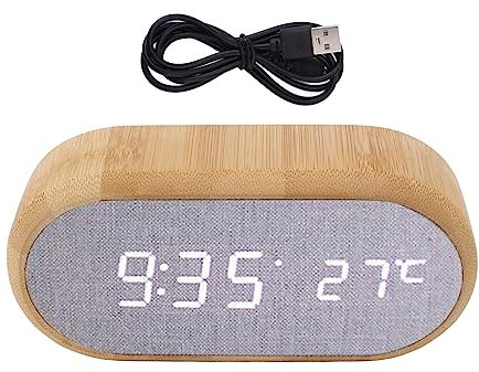 lvifloae Holzwecker, digitaler Wecker, elektronische LED-Zeitanzeige aus Holz, USB-Stecker, elektronischer Wecker, Nachttisch, Büro, Schlafzimmer, elektrische Uhr,