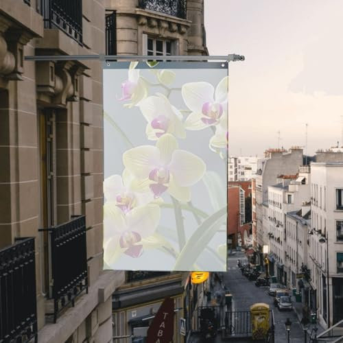 Flaggen, 90 x 152 cm, für den Außenbereich, 200D, strapazierfähig, einseitig, mit 2 Ösen, bunte Orchideen, Blumenflagge, HD-Druck, Polyester-Banner für Urlaub, Hof