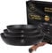 Royal swiss® Lot de Poêles, 4 Pièces, Poignée Amovible, Revêtement en Marbre, Induction, Sans PFAS, Pour toutes les sources de chaleur Noir (Noir, 4)