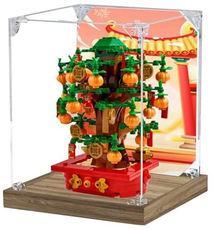 Acrylic Display Case for Lego 40648 Money Tree Building Set,Clear Display Case, Dust-Proof Display Case Compatible with Lego 40648(Only Display Case) (Wooden Base)