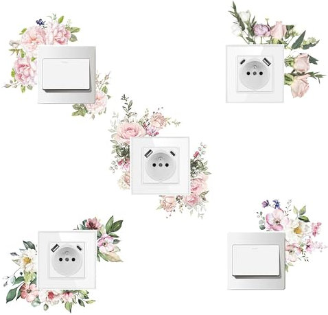 YJFY ® 5 Stück Lichtschalter Aufkleber Lichtschalter Sticker Steckdosen Aufkleber Lichtschalter Umrandung Aufkleber Wandschalter Aufkleber Für dekorative Schalter (Rosa Blumenaufkleber)