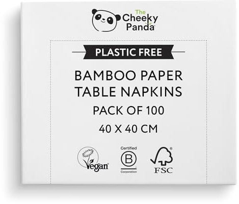 The Cheeky Panda Bamboo Large Paper Napkins | Pack of 100 White Napkins Disposable | 40 x 40cm | 2 Ply Paper Serviettes