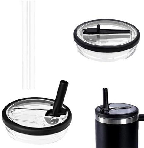 2 Pièces Pour Stanley Cup Couvercle Remplacement 40 Oz Avec 2 Paille,Reusable Tumbler Cover, Pour Accessoires Stanley Cup (noir)