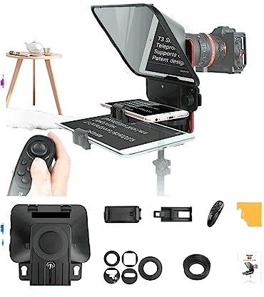 Teleprompter, T3 Smartphone/Tablet/DSLR-Kamera-Teleprompter mit Fernbedienung, unterstützt Weitwinkelobjektiv for Sprache, Live-Video,für Online-Live-Streaming