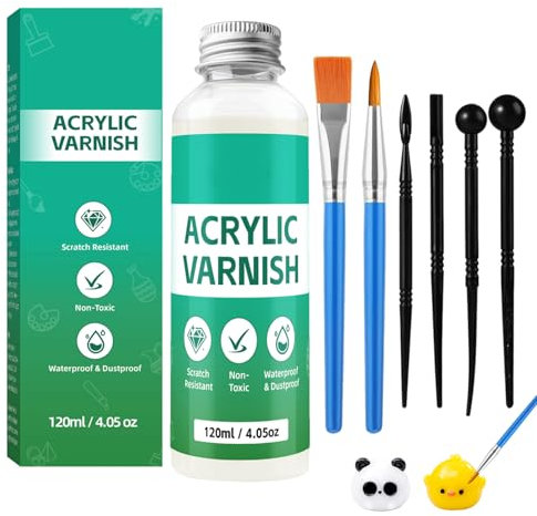 Air Dry Clay Glaze Clay Varnish with Brush Paintbrush and Indentation Stick Prevent Clay from Cracking Scratching and Scuffing for Craft Pottery Oil Painting Wood (120ml)