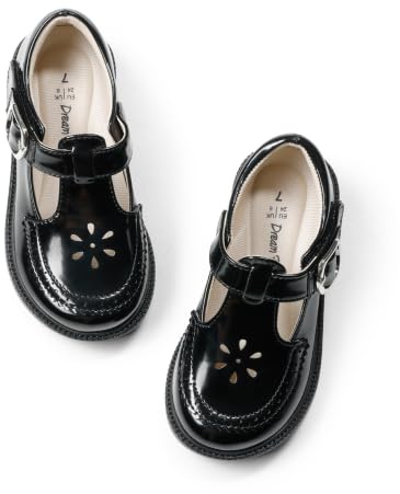 DREAM PAIRS Girl Mary Jane Dress Shoes - Ballet Flats for Girl School Uniform Shoes for Toddler Little Girls,Size 1 Big Kid,All Black,KKUMFA2509