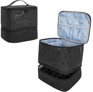 Doppelschicht Nagellack Tasche für 30 Flaschen Nageldesign Koffer,Schwarz | Tragbare Aufbewahrungstasche für Nagellack,Geeignet für die Aufbewahrung von Nagelpflegeprodukten