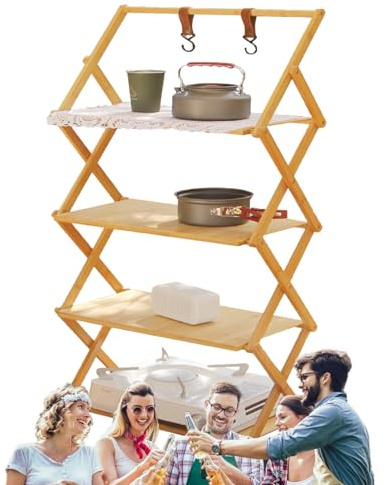 Tragbares Camp-Rack – faltbares Regal, Camping-Organizer auf mehreren Ebenen | Reisegeschwindigkeitsregal, kompakter Tisch, Aufbewahrungsgitter für Zuhause, PIQ-Halterung