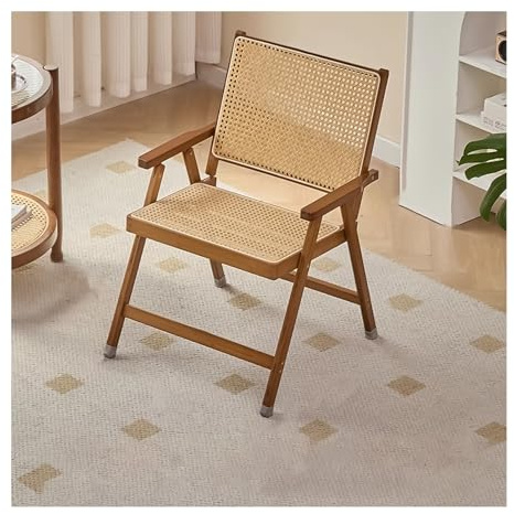 KMUD Patio Wicker Dining Chairs Folding Chairs All-Weather Woven Rattan & wood Chairs with Armrests,Outdoor Beach Chair Stacking Rattan Chairs for Patio Deck Garden(Brown-2)