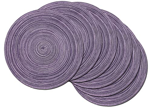 38x38 cm Runde gewebte Tischsets Set mit 6 Esstischen Platzdeckchen Waschbar rutschfest (Lila)