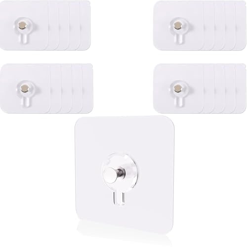 ZHUDALA 20 Pcs Self-Adhesive Picture Hooks, 6kg Heavy Duty Load Capacity, No Drilling No Nails, Transparent Waterproof Wall Hooks for Bathroom Kitchen Home Hanging