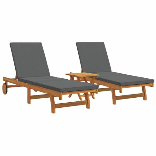 Mandloder Sonnenliege für 2 Personen, Braun, Massivholz Akazie, mit Verstellbarer Rückenlehne, wetterfest, für Garten und Terrasse