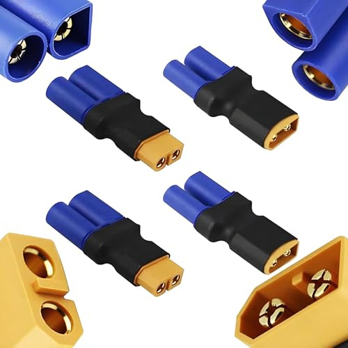 Jetstream 4 Stück XT60 zu EC5 Adapter, Kabellose Stromkonverter Stecker, EC5 zu XT60 Adapter, Batterieanschluss für Drohnen, Mini-Autos und Ferngesteuerte Flugzeug