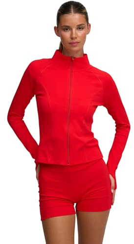creamy fabrics Damen Cotton Body Fitted Zipper Jacke – Slim Fit Loungewear Jacke aus Baumwolle für Alltag, Reisen und entspannte Tage zuhause